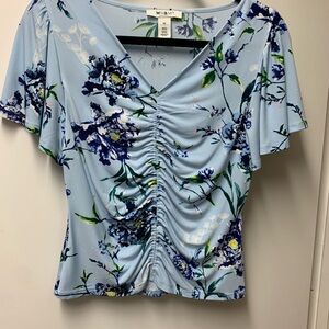 White House Black Market Blue Ruched Short Sleeve Blouse